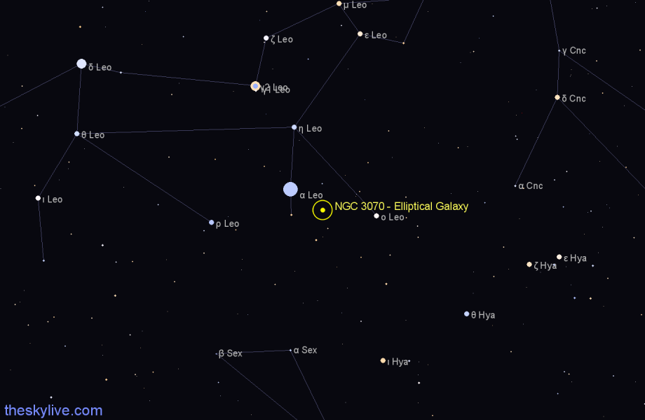 Finder chart NGC 3070 - Elliptical Galaxy in Leo star