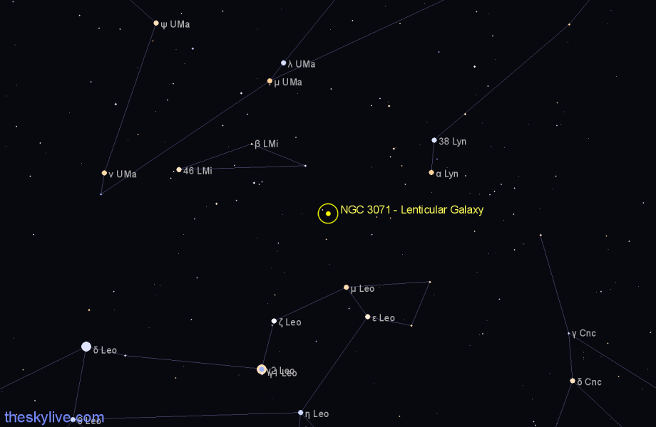 Finder chart NGC 3071 - Lenticular Galaxy in Leo star