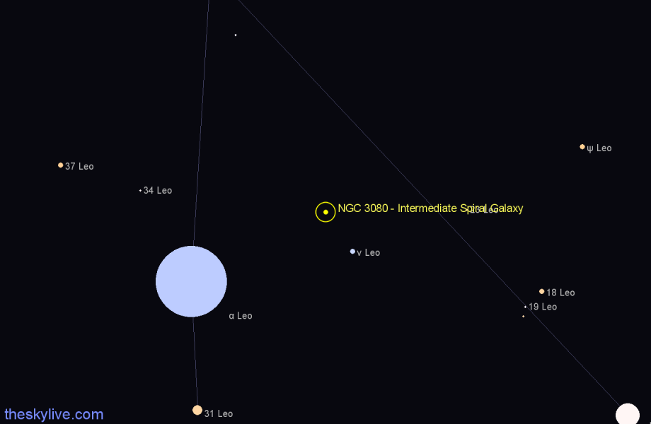 Finder chart NGC 3080 - Intermediate Spiral Galaxy in Leo star