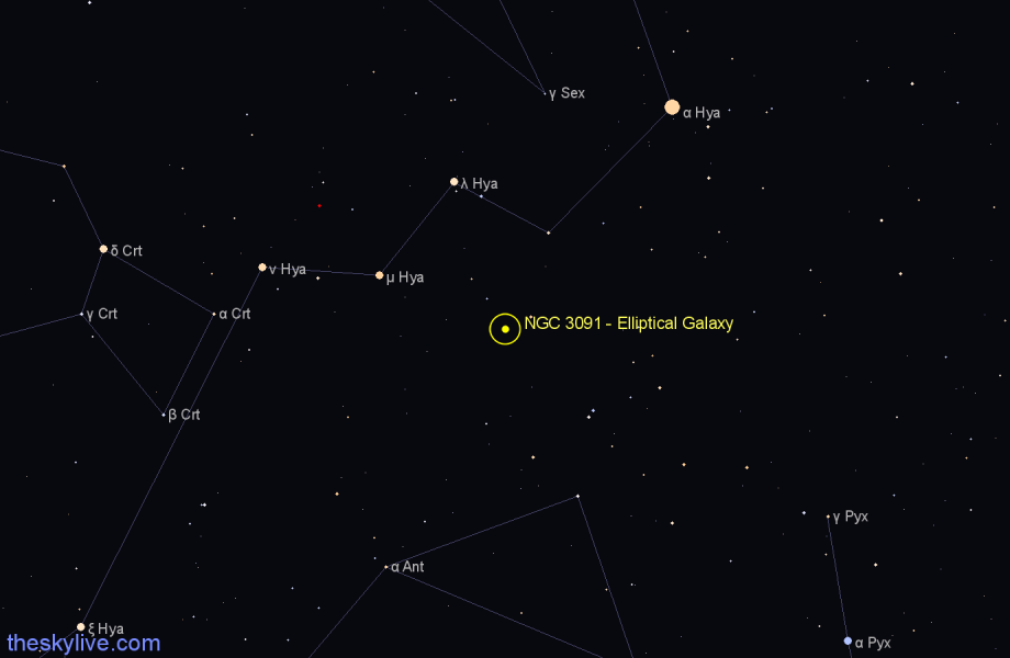 Finder chart NGC 3091 - Elliptical Galaxy in Hydra star
