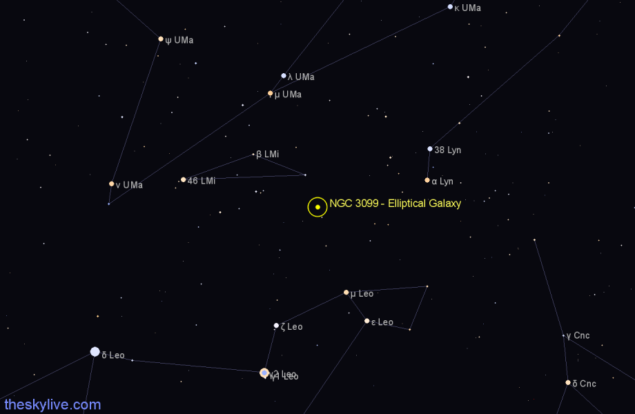 Finder chart NGC 3099 - Elliptical Galaxy in Leo Minor star