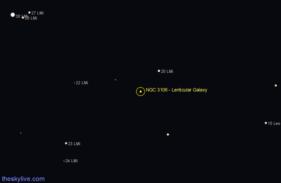 Finder chart NGC 3106 - Lenticular Galaxy in Leo Minor star