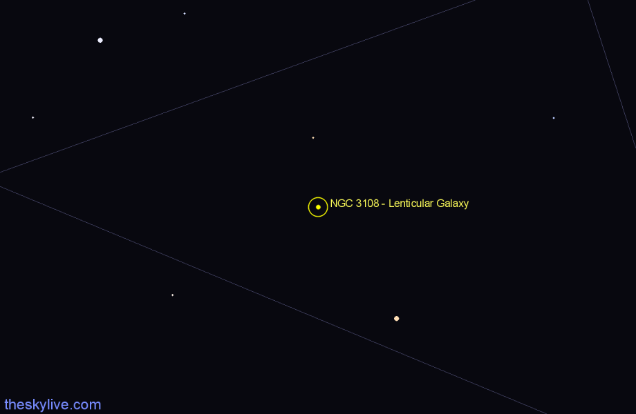 Finder chart NGC 3108 - Lenticular Galaxy in Antlia star