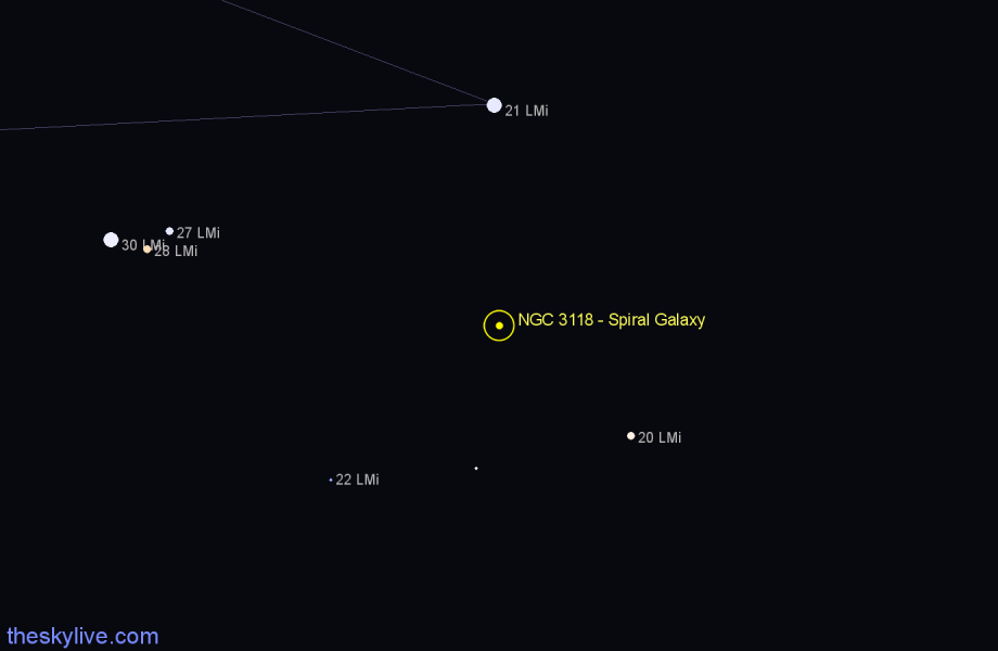 Finder chart NGC 3118 - Spiral Galaxy in Leo Minor star