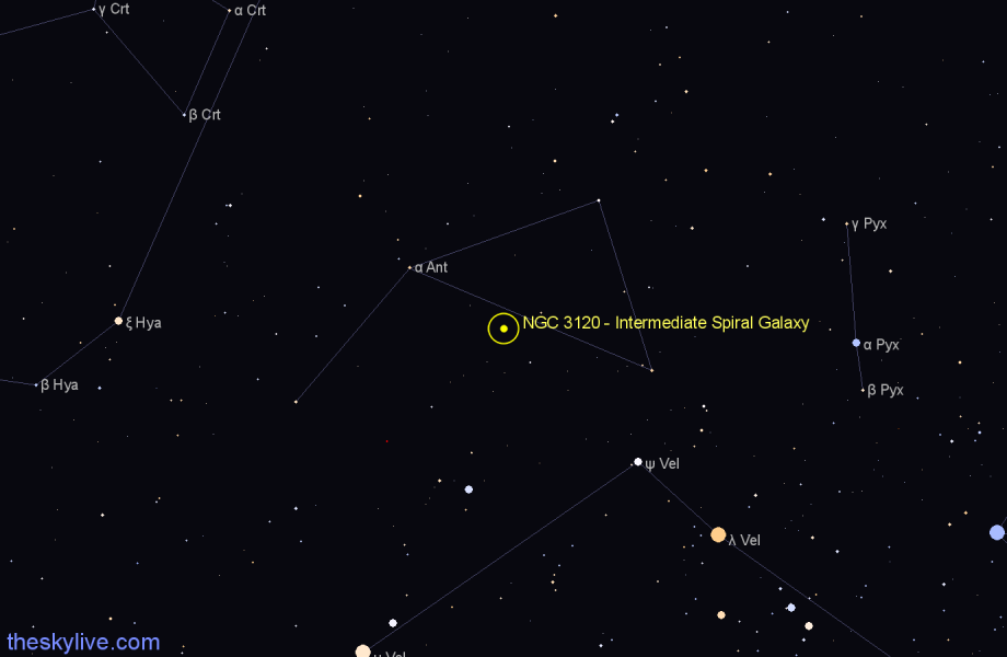 Finder chart NGC 3120 - Intermediate Spiral Galaxy in Antlia star