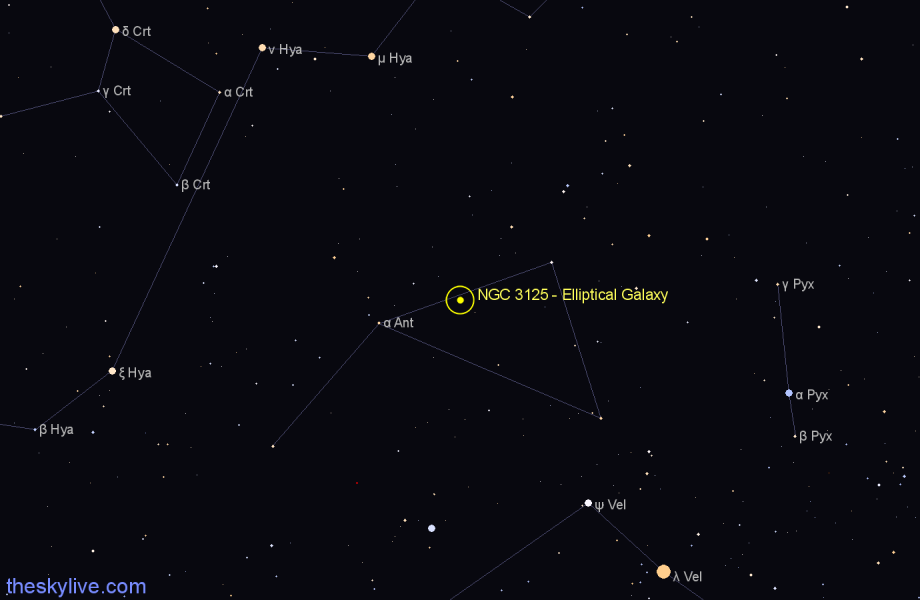Finder chart NGC 3125 - Elliptical Galaxy in Antlia star