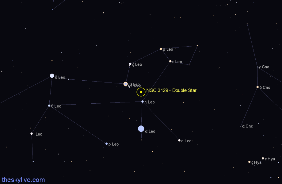 Finder chart NGC 3129 - Double Star in Leo star