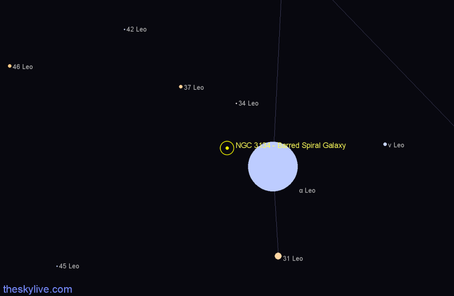 Finder chart NGC 3134 - Barred Spiral Galaxy in Leo star