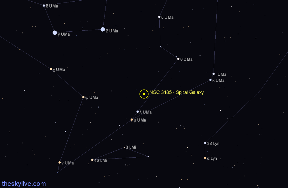 Finder chart NGC 3135 - Spiral Galaxy in Ursa Major star