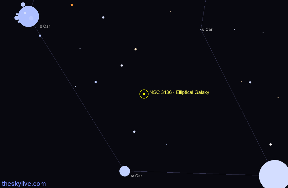 Finder chart NGC 3136 - Elliptical Galaxy in Carina star