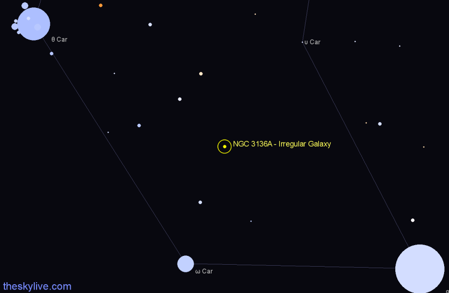Finder chart NGC 3136A - Irregular Galaxy in Carina star