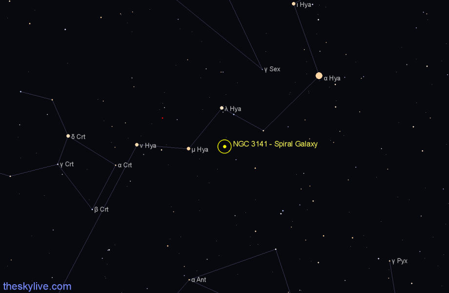 Finder chart NGC 3141 - Spiral Galaxy in Hydra star