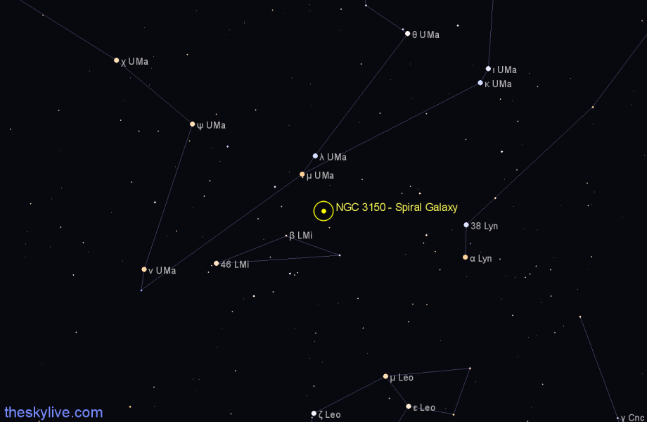 Finder chart NGC 3150 - Spiral Galaxy in Leo Minor star