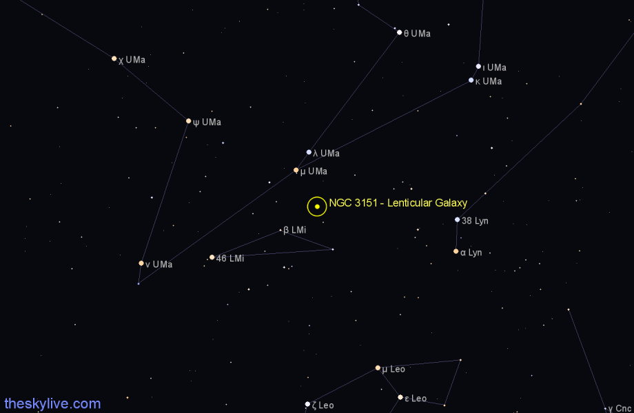 Finder chart NGC 3151 - Lenticular Galaxy in Leo Minor star