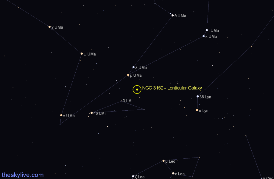Finder chart NGC 3152 - Lenticular Galaxy in Leo Minor star