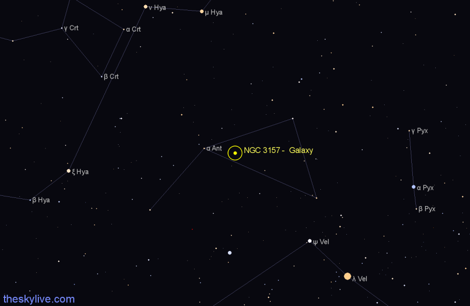 Finder chart NGC 3157 -  Galaxy in Antlia star