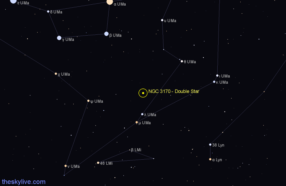 Finder chart NGC 3170 - Double Star in Ursa Major star
