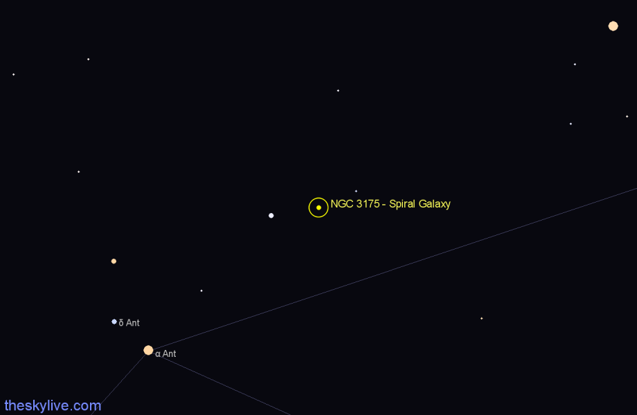 Finder chart NGC 3175 - Spiral Galaxy in Antlia star