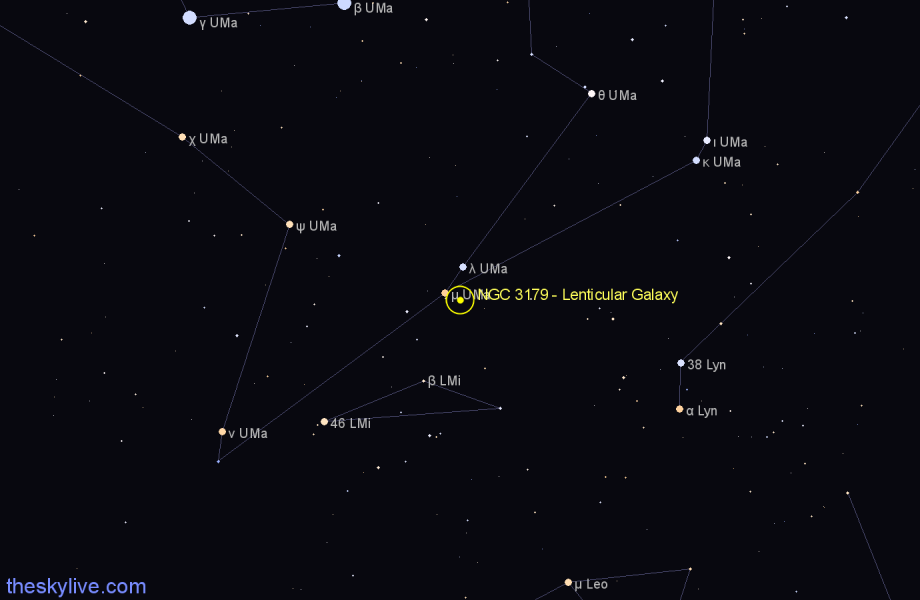 Finder chart NGC 3179 - Lenticular Galaxy in Ursa Major star