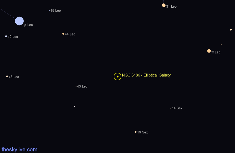 Finder chart NGC 3186 - Elliptical Galaxy in Leo star