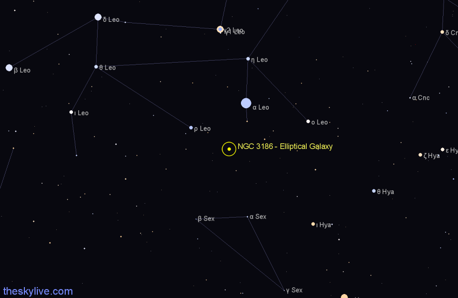 Finder chart NGC 3186 - Elliptical Galaxy in Leo star