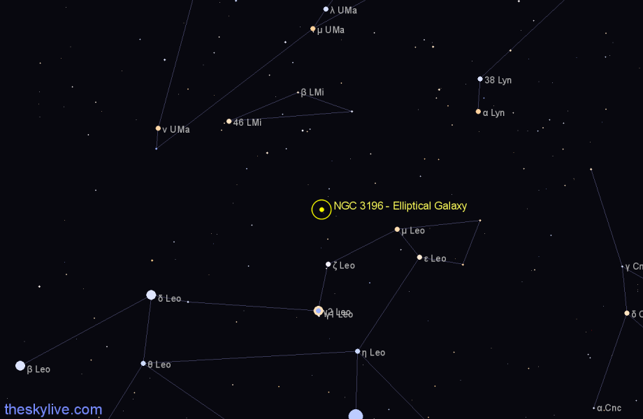 Finder chart NGC 3196 - Elliptical Galaxy in Leo star