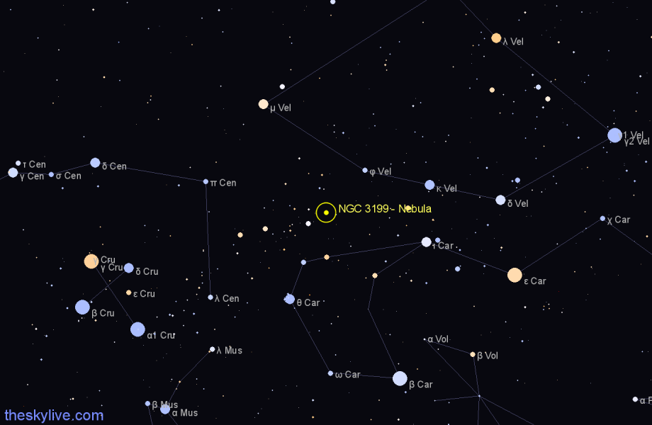 Finder chart NGC 3199 - Nebula in Carina star