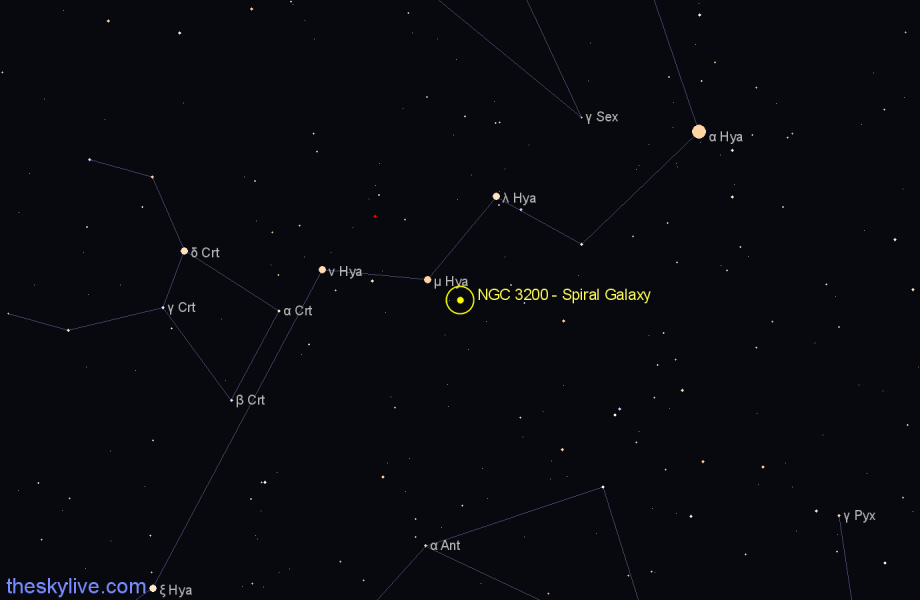 Finder chart NGC 3200 - Spiral Galaxy in Hydra star