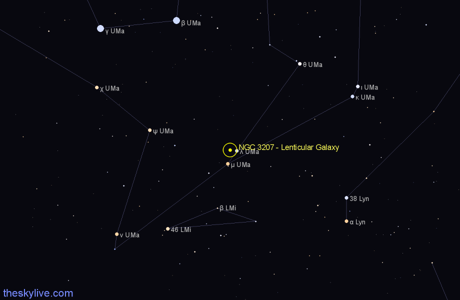 Finder chart NGC 3207 - Lenticular Galaxy in Ursa Major star