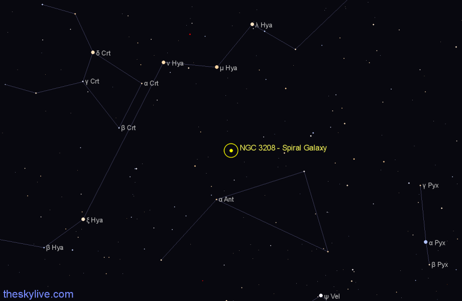 Finder chart NGC 3208 - Spiral Galaxy in Hydra star