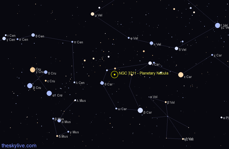 Finder chart NGC 3211 - Planetary Nebula in Carina star