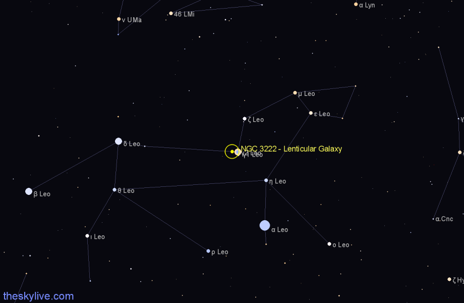 Finder chart NGC 3222 - Lenticular Galaxy in Leo star