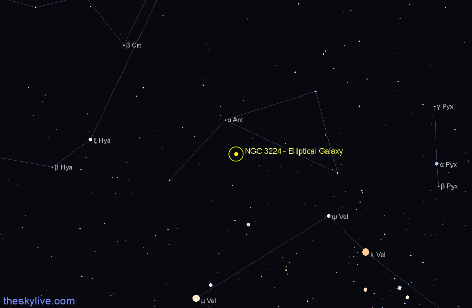 Finder chart NGC 3224 - Elliptical Galaxy in Antlia star