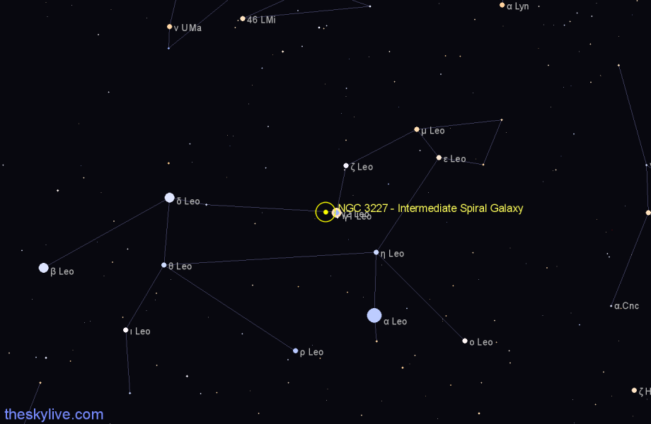 Finder chart NGC 3227 - Intermediate Spiral Galaxy in Leo star