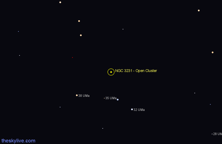 Finder chart NGC 3231 - Open Cluster in Ursa Major star