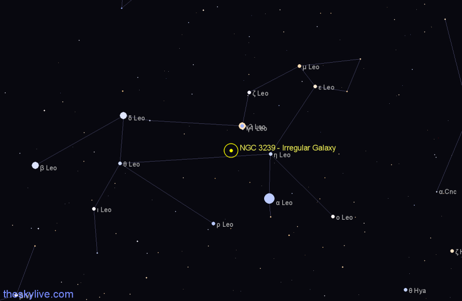 Finder chart NGC 3239 - Irregular Galaxy in Leo star