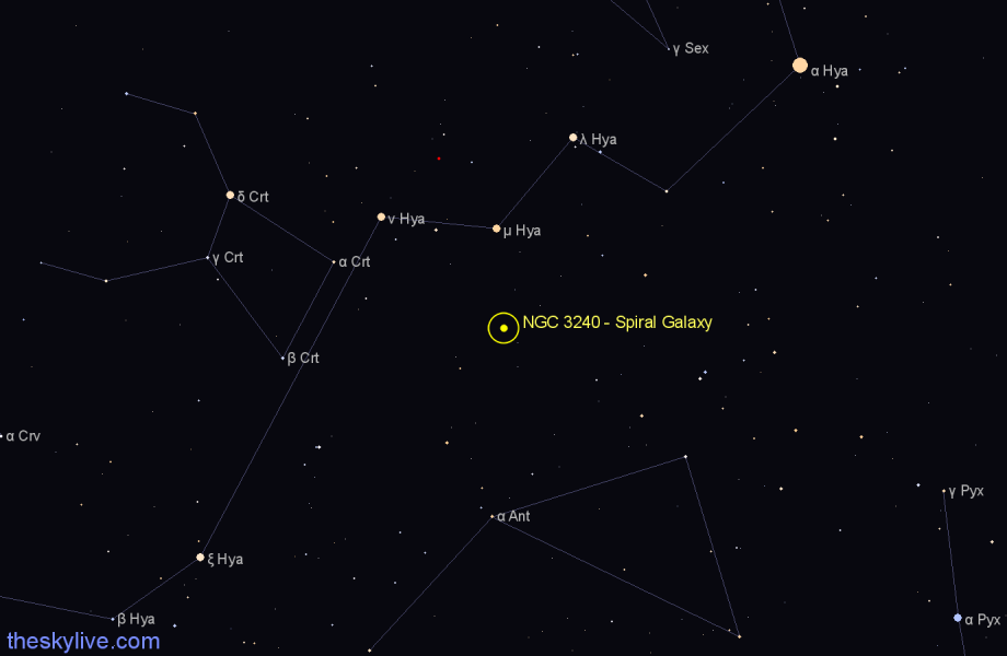 Finder chart NGC 3240 - Spiral Galaxy in Hydra star