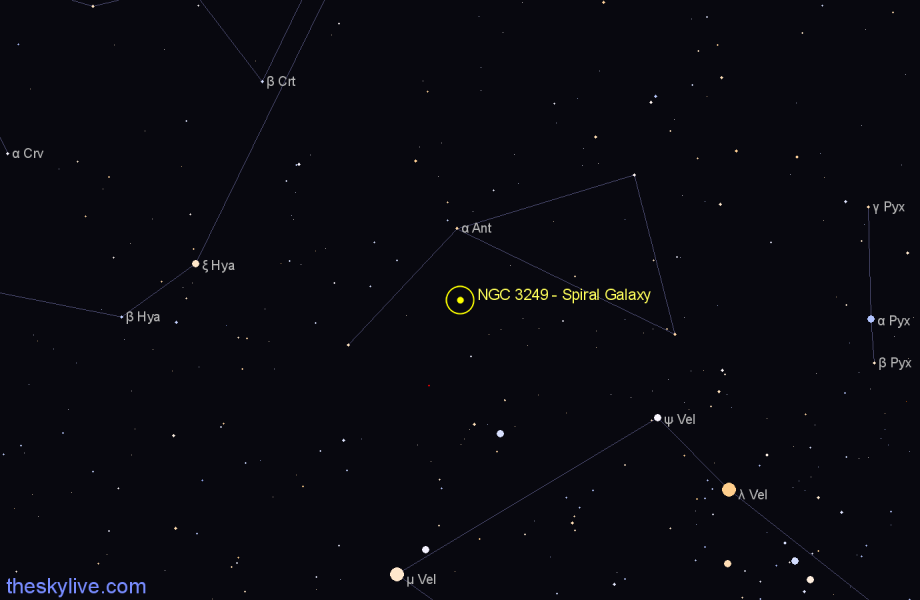 Finder chart NGC 3249 - Spiral Galaxy in Antlia star