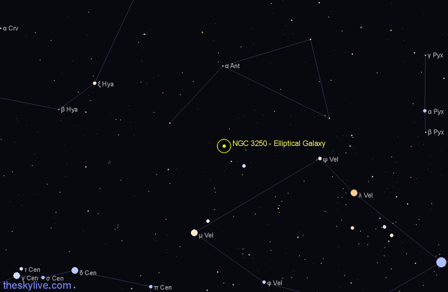 Finder chart NGC 3250 - Elliptical Galaxy in Antlia star