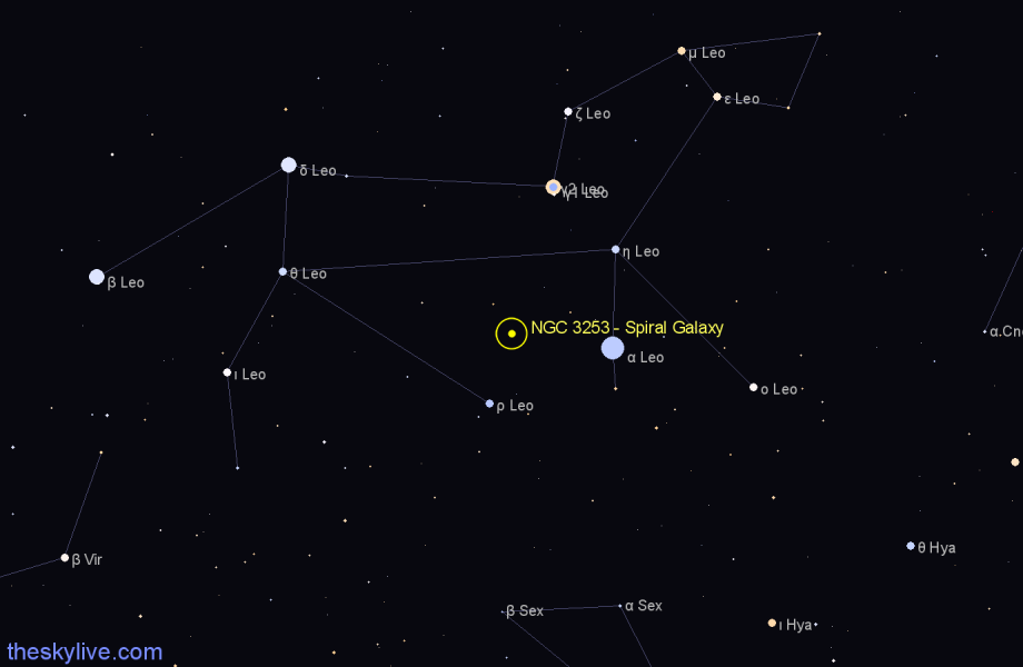 Finder chart NGC 3253 - Spiral Galaxy in Leo star