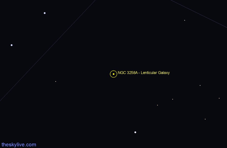 Finder chart NGC 3258A - Lenticular Galaxy in Antlia star