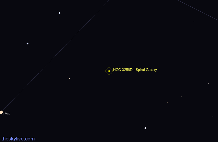 Finder chart NGC 3258D - Spiral Galaxy in Antlia star