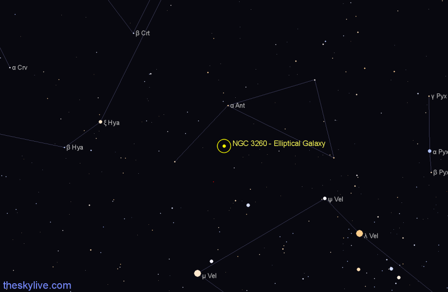 Finder chart NGC 3260 - Elliptical Galaxy in Antlia star