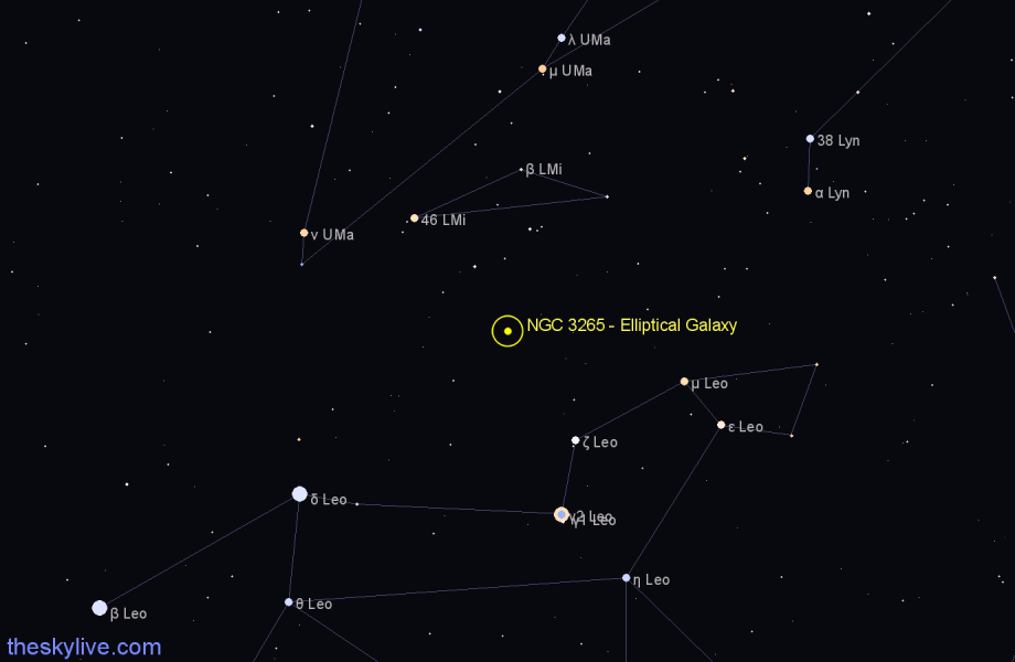 Finder chart NGC 3265 - Elliptical Galaxy in Leo Minor star