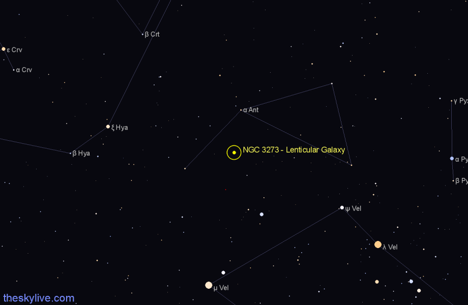 Finder chart NGC 3273 - Lenticular Galaxy in Antlia star