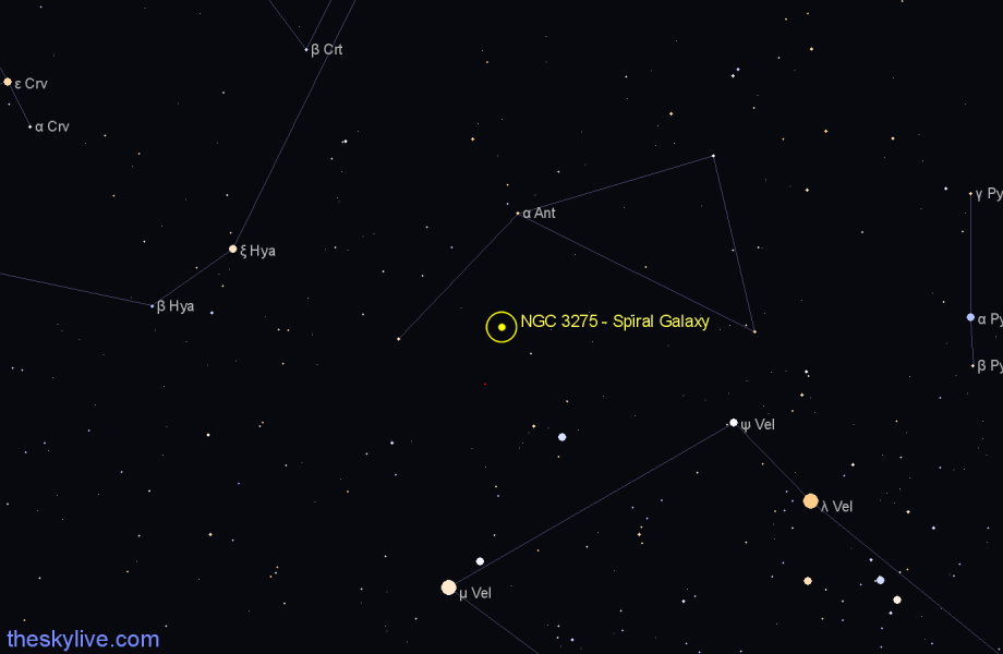 Finder chart NGC 3275 - Spiral Galaxy in Antlia star