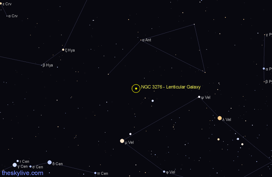 Finder chart NGC 3276 - Lenticular Galaxy in Antlia star