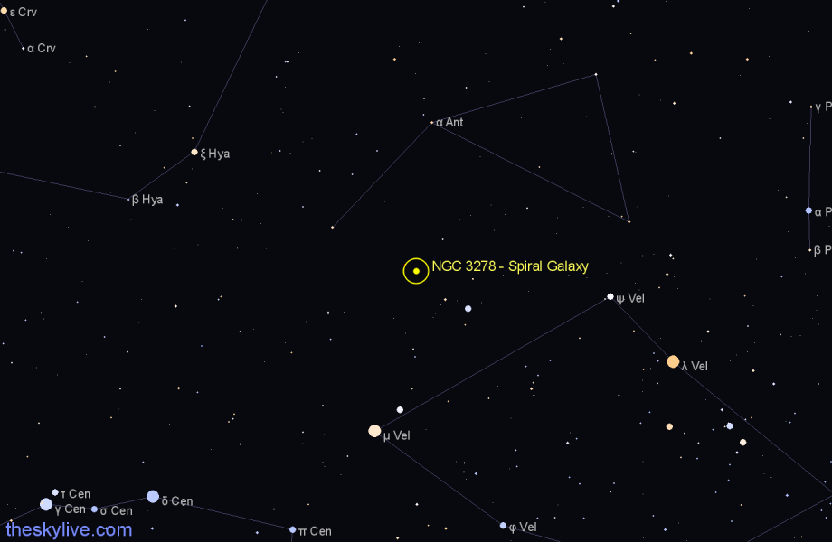 Finder chart NGC 3278 - Spiral Galaxy in Antlia star