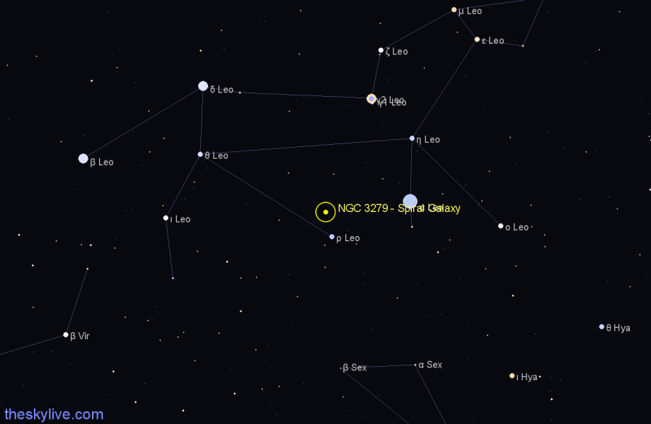 Finder chart NGC 3279 - Spiral Galaxy in Leo star
