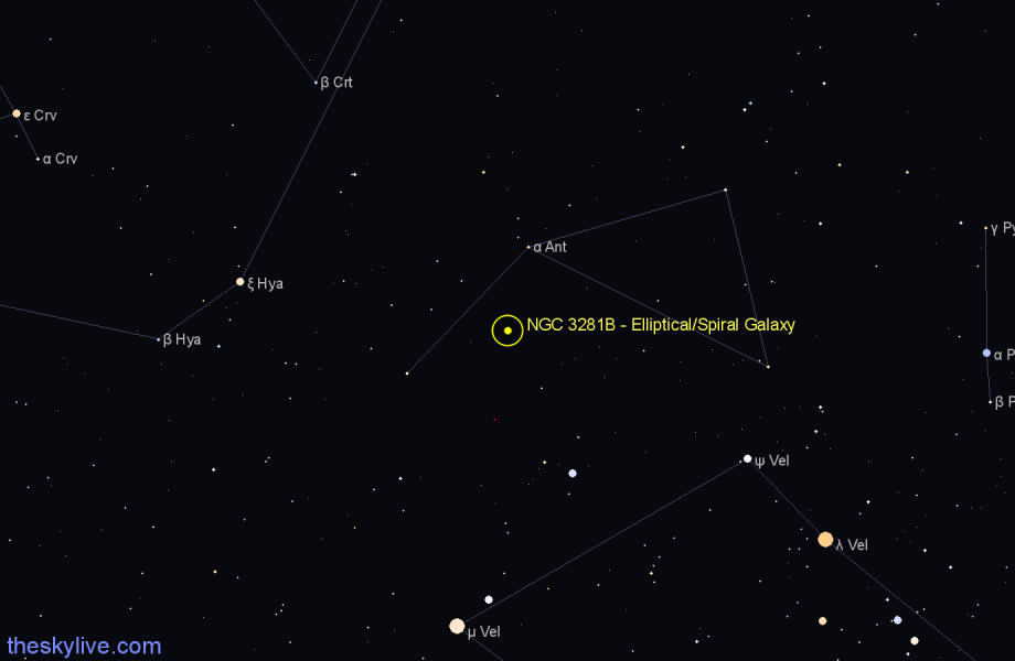 Finder chart NGC 3281B - Elliptical/Spiral Galaxy in Antlia star